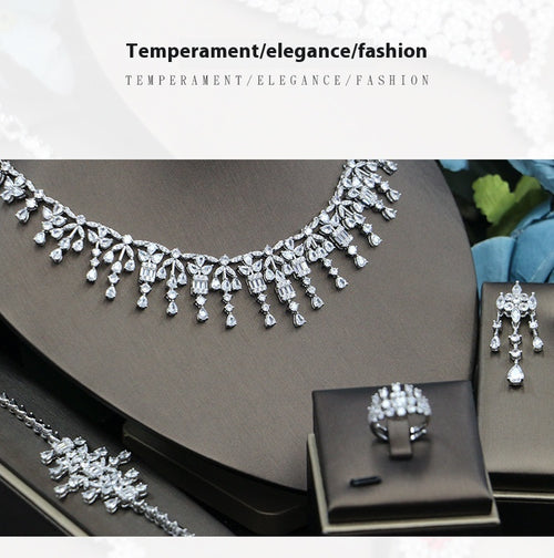 Bridal Zircon 3A Necklace Earrings Four-Piece Set